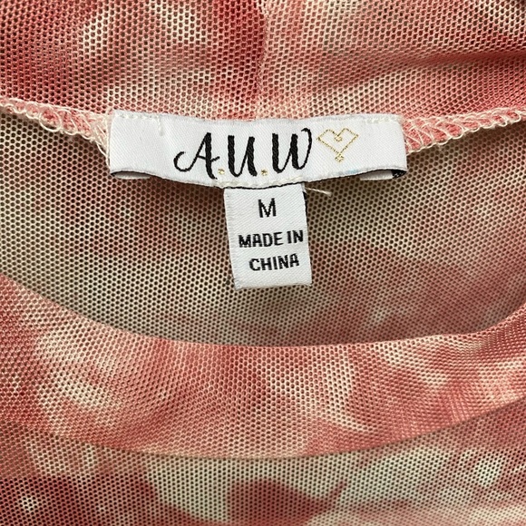 AUW As U Wish Pink White Tie Dye Sheer Overlay Maxi A Line Dress - Picture 6 of 6